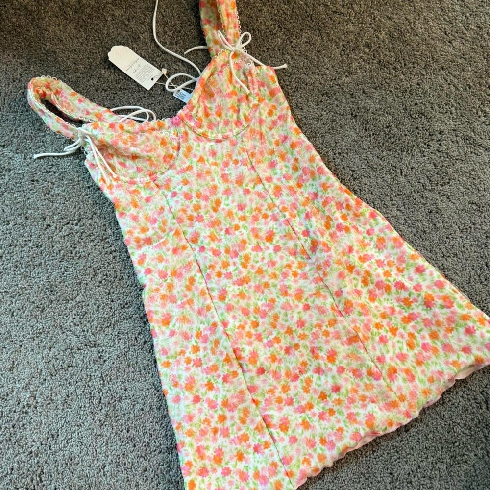 New For Love and Lemons Orange and Pink Flower Giselle Slip Dress - Size Small